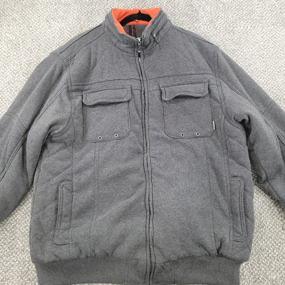 Sportier 1957 Mens XL Gray Full Zip Bomber Jacket Orange Quilted Lining Utility